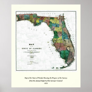Poster Mapa do Estado da Flórida de 1856 por Columbus Dr