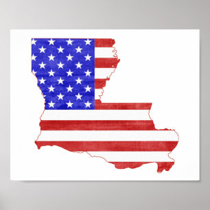 Póster Mapa do estado da silhueta de Louisiana EUA