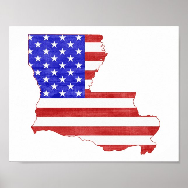 Póster Mapa do estado da silhueta dos EUA da Louisiana (Frente)
