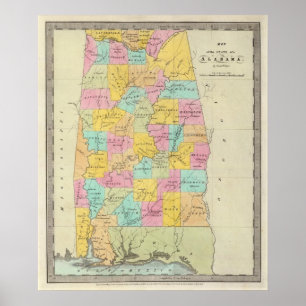 Póster Mapa do estado de Alabama