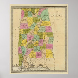 Poster Mapa do estado de Alabama