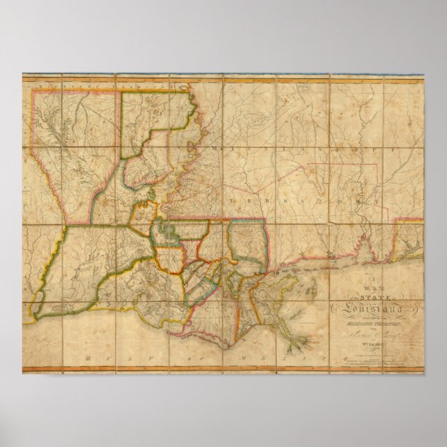 Póster Mapa do Estado de Louisiana (Frente)