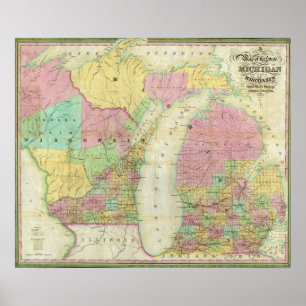 Póster Mapa do Estado de Michigan