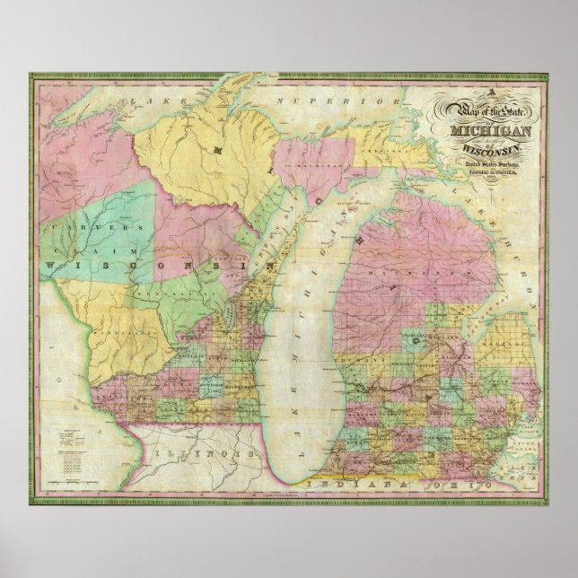 Póster Mapa do Estado de Michigan (Frente)