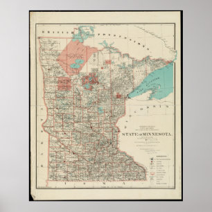 Poster Mapa do Estado de Minnesota Vintage