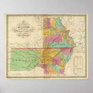 Póster Mapa do estado de Missouri