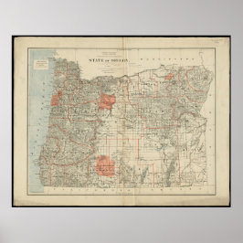Poster Mapa do Estado de Oregon Vintage