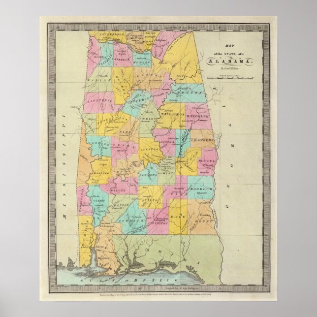 Póster Mapa do Estado do Alabama (Frente)