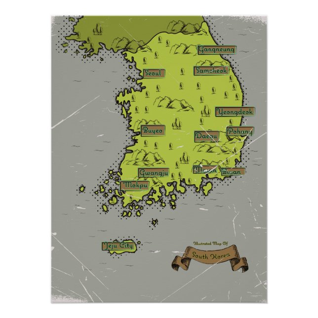 Póster Mapa do estilo de colheita da Coreia do Sul (Frente)