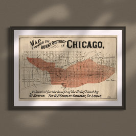 Poster Mapa do Excelente Vintage Chicago, 1871