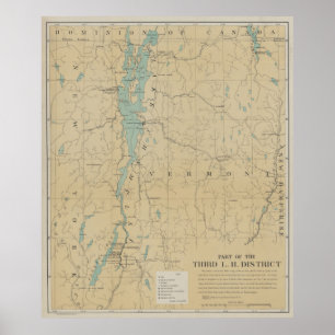 Poster Mapa do farol de Champlain do lago vintage (1896)