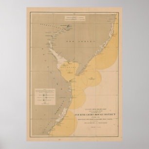 Poster Mapa do farol de Vintage de NJ, MD e Delaware