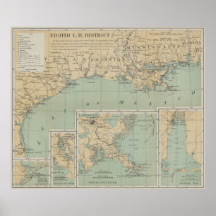 Poster Mapa do Farol do Golfo do México (1898)