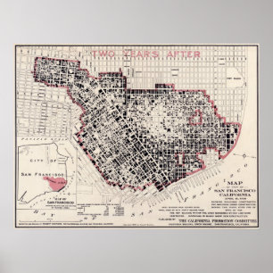 Póster Mapa do fogo de San Francisco - 1908 (Punnet Bros)