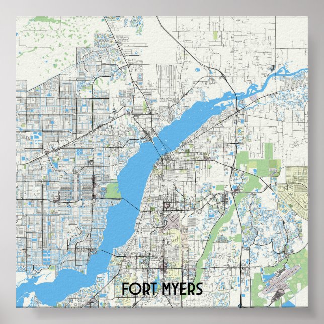 Poster Mapa do Fort Myers Florida USA (Frente)