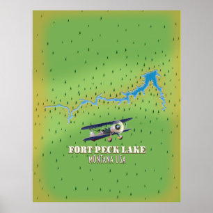 Poster Mapa do Fort Peck Lake Montana USA