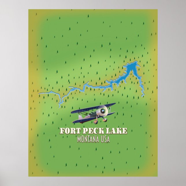 Poster Mapa do Fort Peck Lake Montana USA (Frente)