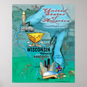 Póster Mapa do Fundo de Wisconsin