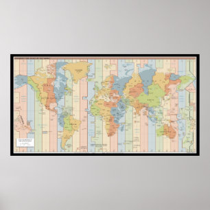 Póster Mapa do fuso horário do mundo