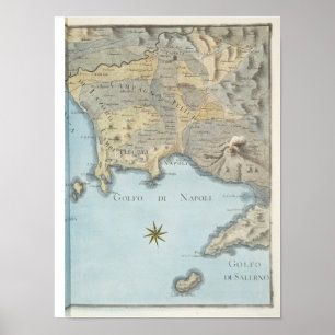 Poster Mapa do golfo de Nápoles e de arredores