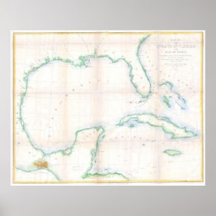 Poster Mapa do Golfo do México (1852)