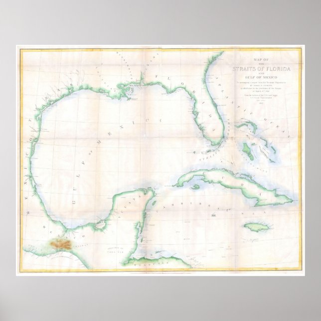 Poster Mapa do Golfo do México (1852) (Frente)