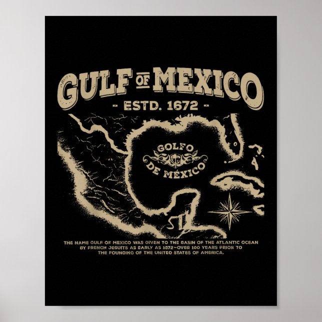 Poster Mapa Do Golfo Do México Em 1672 (Frente)