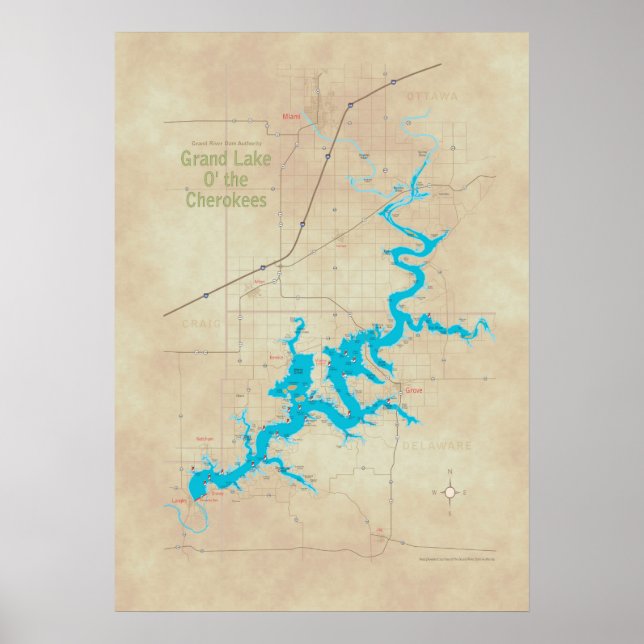 Poster mapa do Grand Lake OK tan 19 (Frente)