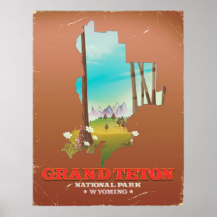 Poster Mapa do Grand Teton National Park Wyoming