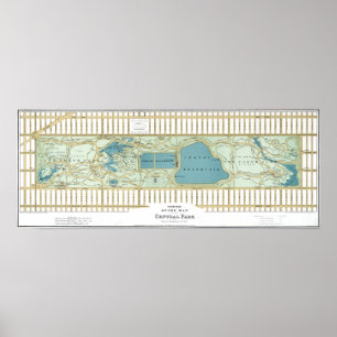 Poster Mapa do Guia do Parque Central NYC do Vintage 1875