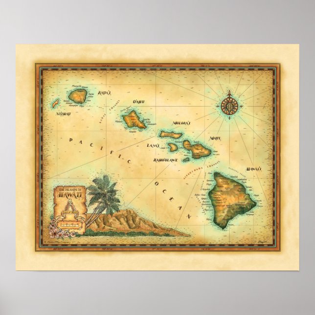 Poster "Mapa do Havaí" (Frente)