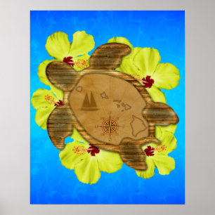 Póster Mapa do Hawaiian de Honu