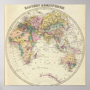 Póster Mapa do hemisfério oriental