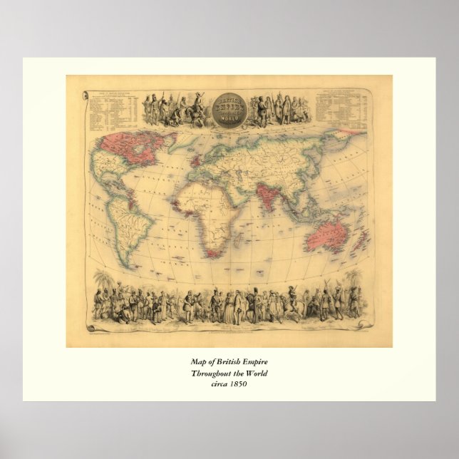 Póster Mapa do Império Britânico em todo o mundo em 1850 (Frente)