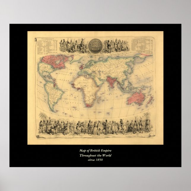 Póster Mapa do Império Britânico em todo o mundo em 1850 (Frente)