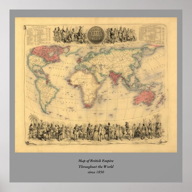 Poster Mapa do Império Britânico em todo o mundo em 1850 (Frente)
