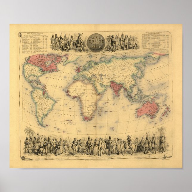 Poster Mapa do Império Britânico em todo o mundo em 1850 (Frente)