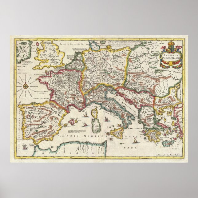 Poster Mapa do Império de Charlemagne em 1657 (Frente)