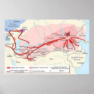 Póster Mapa do império de Genghis Khan no século XIII