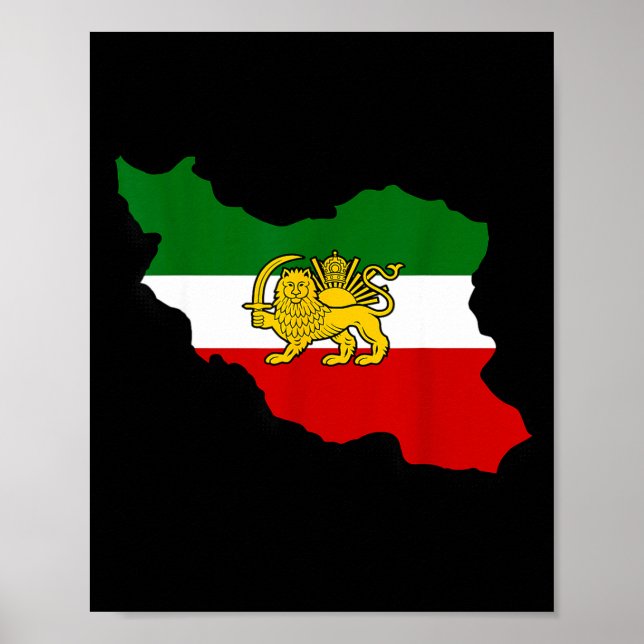 Poster Mapa do Irã Leão e Sol Bandeira Persa Pahlavi  (Frente)