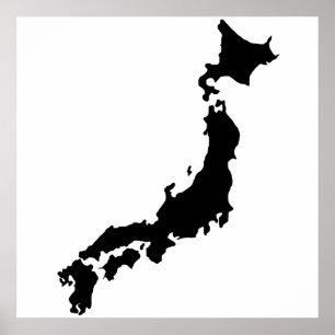 Poster Mapa do Japão Descreve a Silhueta Negra Japão