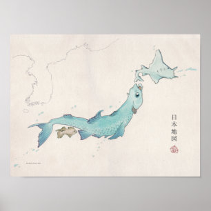 Poster Mapa do Japão do Peixe (não rotulado)