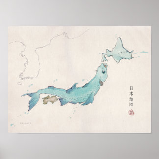 Poster Mapa do Japão do Peixe (não rotulado)
