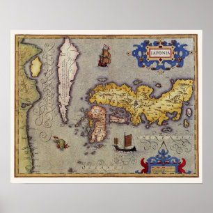 Poster Mapa do Japão por Mercator e Hondius, 1606