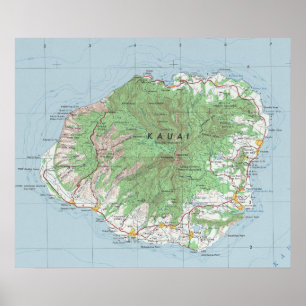 Poster Mapa do Kauai Vintage