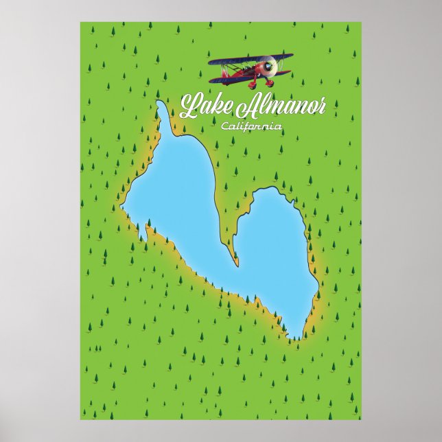 Poster Mapa do Lago Almanor Califórnia EUA (Frente)