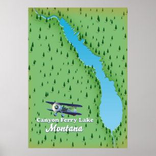 Poster Mapa do lago Canyon Ferry Lake Montana