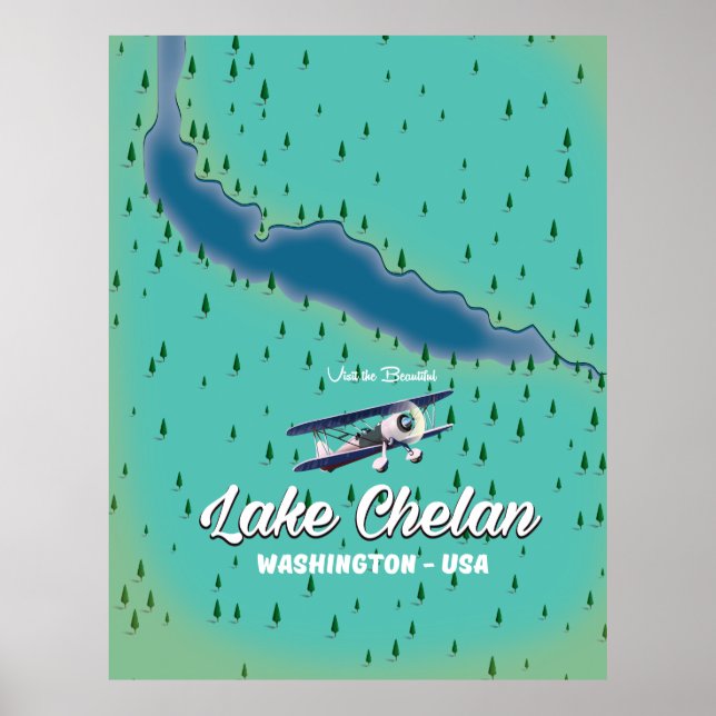 Poster Mapa do Lago Chelan Washington (Frente)