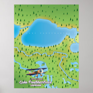 Poster Mapa do lago do Lago Pontchartrain Louisiana