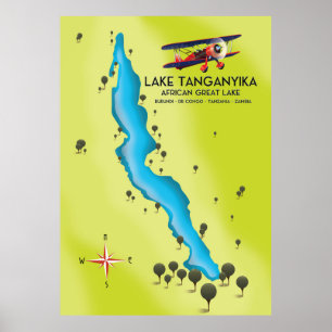 Poster Mapa do lago Excelente africano Lake Tanganyika
